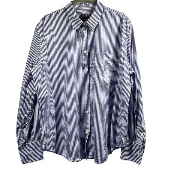 J Crew Women's Blouse Size 14 Blue White Stripe Long Sleeve Garcon Classic Fit - Picture 1 of 10